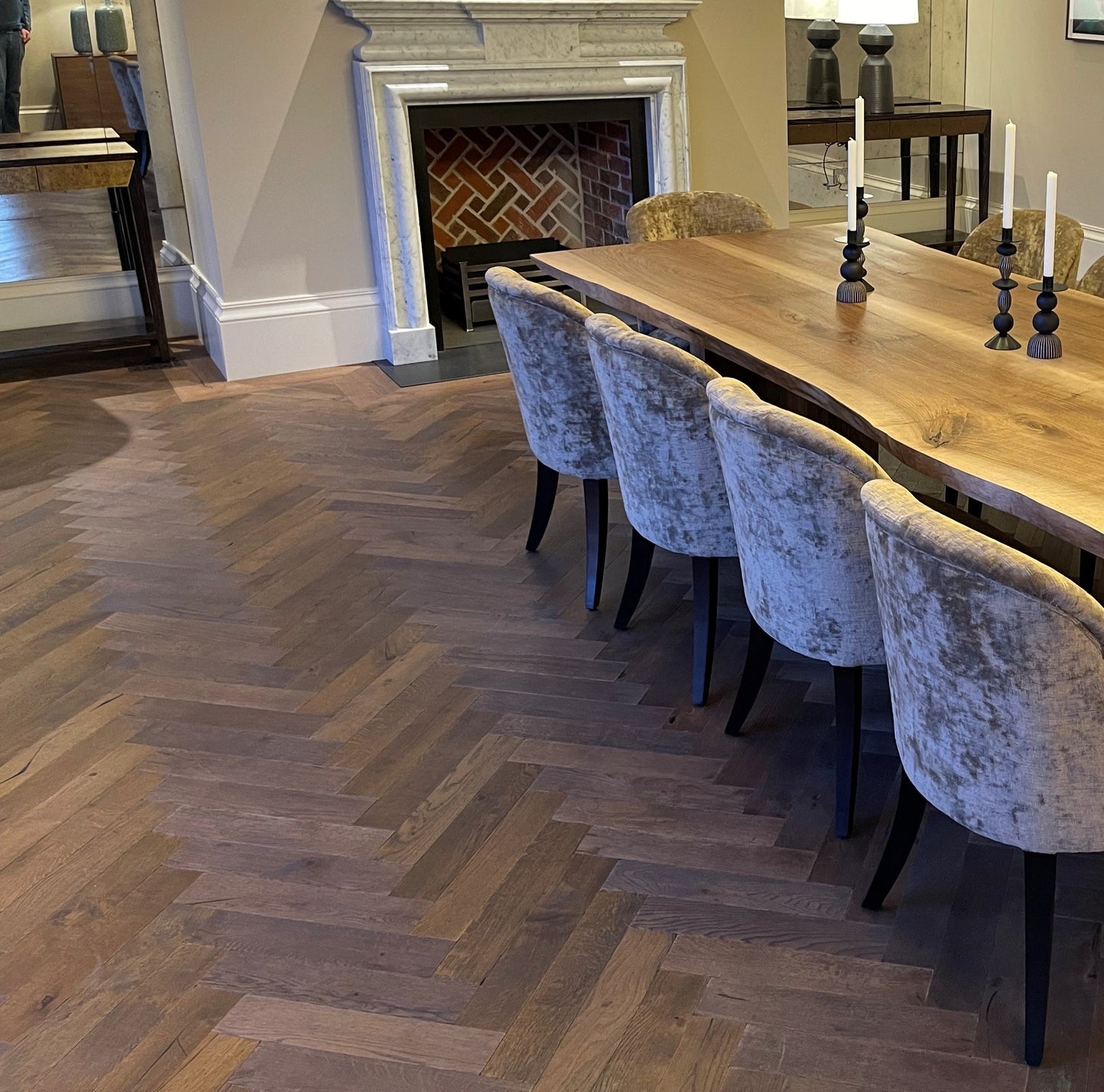 Dark tone herringbone flooring from the Castel range of engineered oak