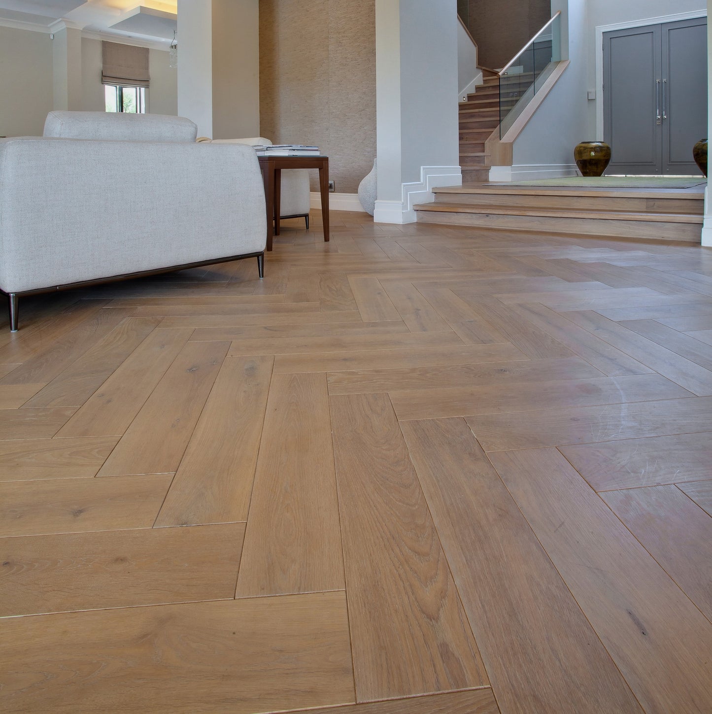 Engineered Oak Herringbone finished in Haze